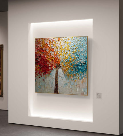 Colorful abstract painting on a wall with modern interior design elements.