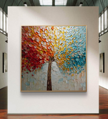 Colorful abstract painting in a modern art gallery