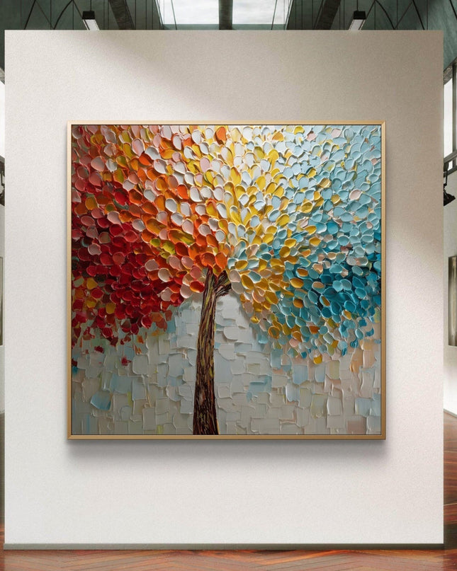 Colorful abstract painting in a modern art gallery