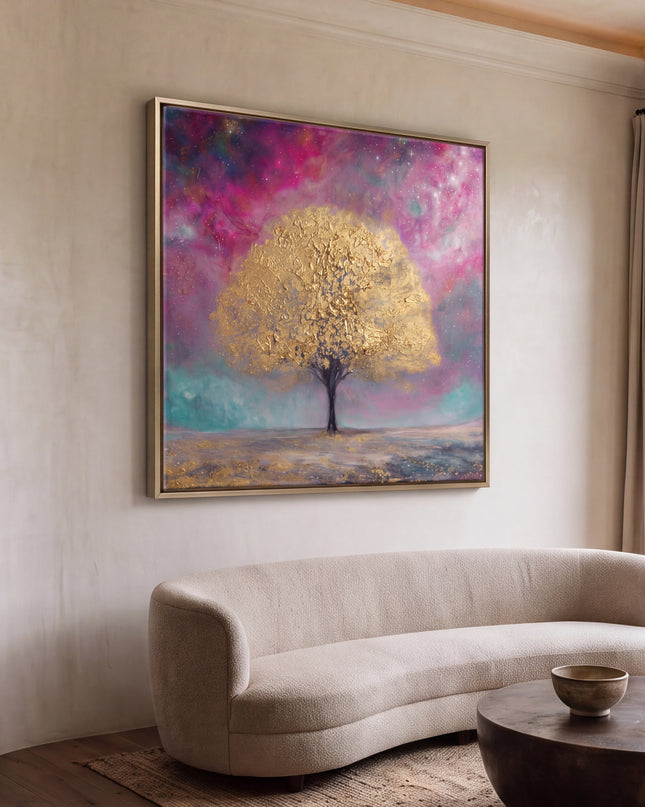 Aurora's Tree original painting displayed in a grand collector's living room
