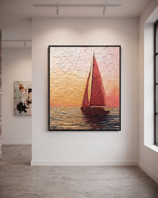 Chasing the Sun original canvas artwork displayed in a contemporary gallery setting