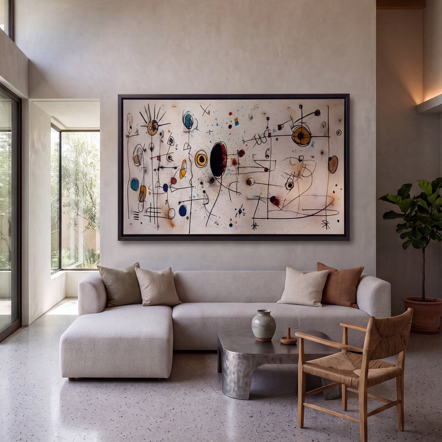 Echoes in Space hand-painted abstract painting displayed in a gallery-style space with a large wall