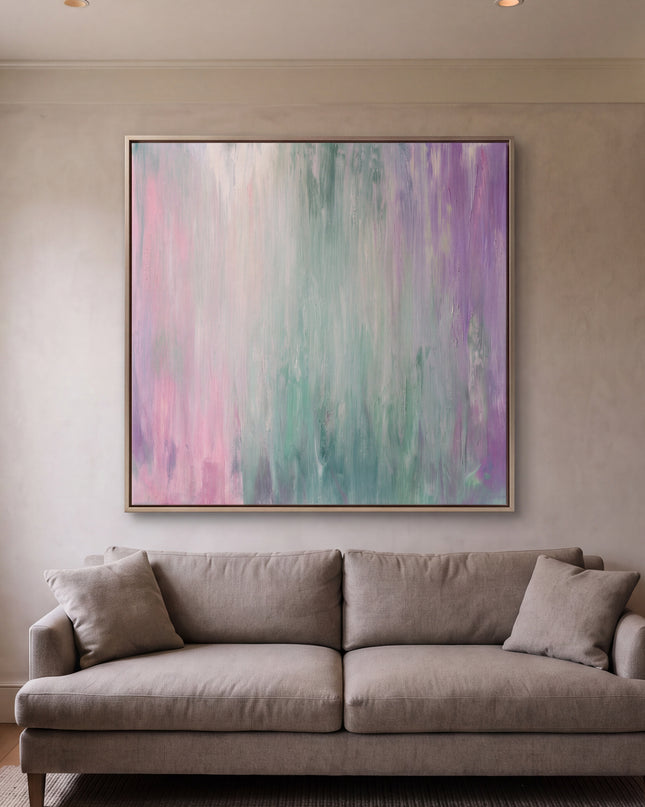 Northern Colors hand-painted contemporary painting displayed in a spacious open-plan living room