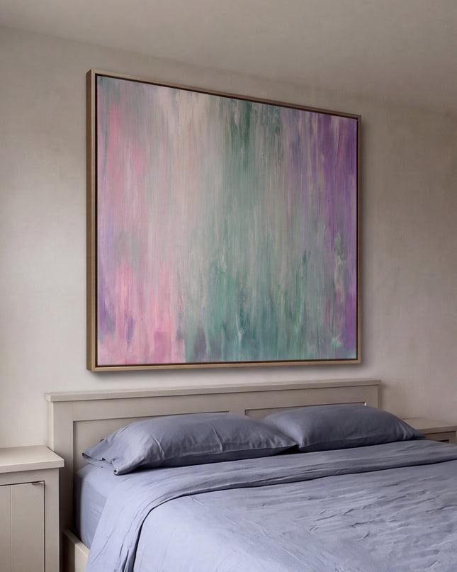 Northern Colors hand-painted contemporary painting displayed in a modern living room with warm accents