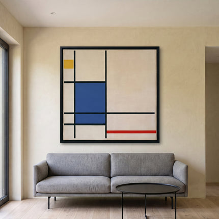 Blue Counterpoise — in its individually designed living room; digital artwork visualization