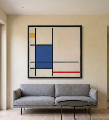 Blue Counterpoise — in its individually designed living room; digital artwork visualization