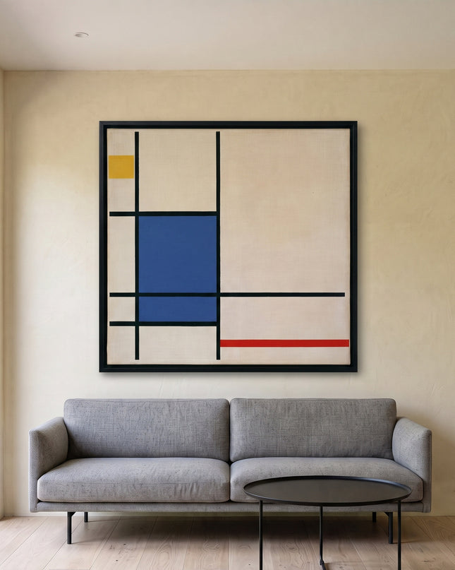 Blue Counterpoise — in its individually designed living room; digital artwork visualization