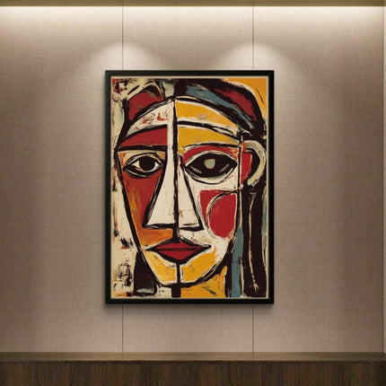Abstract art painting of a face on a wall