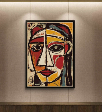 Abstract art painting of a face on a wall
