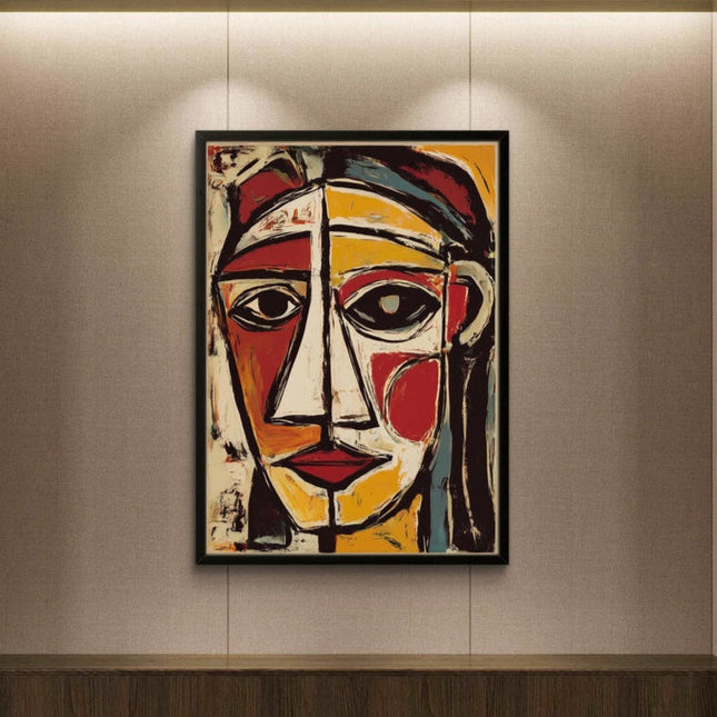 Abstract art painting of a face on a wall