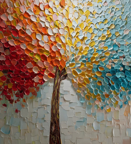 Colorful abstract painting of a tree on a white background