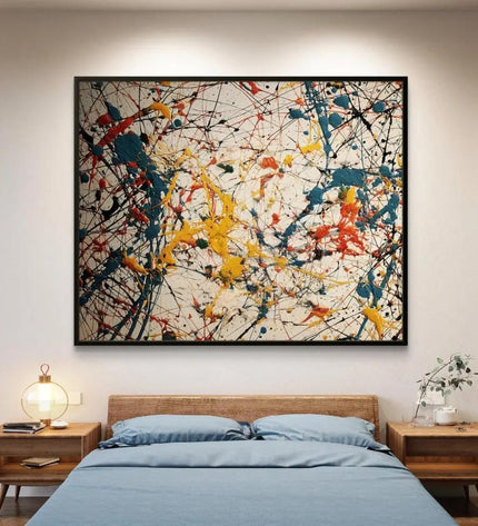 Modern bedroom with abstract painting on the wall