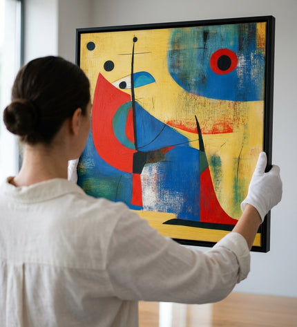 Art handler presenting Voyager’s Dreams large-format original painting