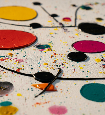 Close-up detail of Molecules of Happiness showing textured brushwork and color detail