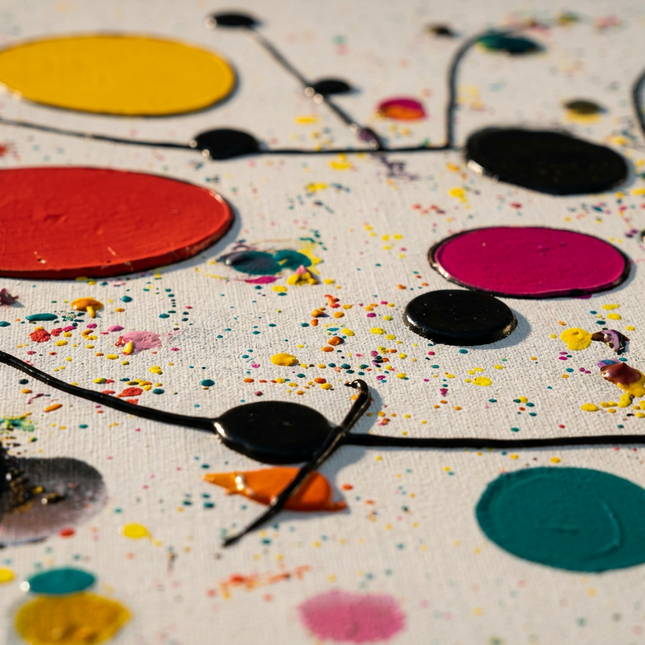 Close-up detail of Molecules of Happiness showing textured brushwork and color detail