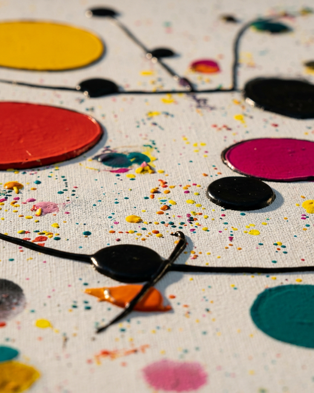 Close-up detail of Molecules of Happiness showing textured brushwork and color detail