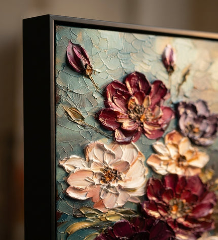 Close-up detail of Moonlit Bouquet showing textured brushwork and color detail