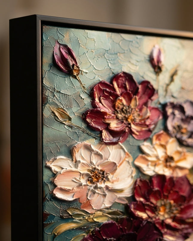 Close-up detail of Moonlit Bouquet showing textured brushwork and color detail