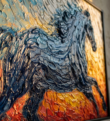 Close-up detail of Morning Rider showing textured brushwork and color detail