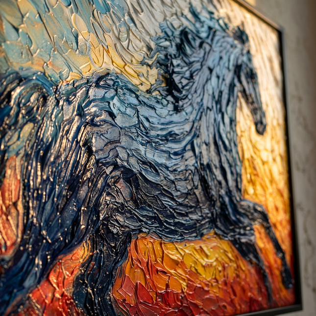 Close-up detail of Morning Rider showing textured brushwork and color detail