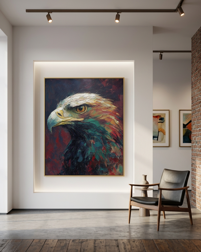 Watchful Hunter displayed in a contemporary gallery setting