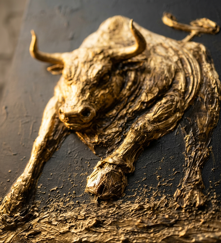 Close-up detail of Wealth Stampede showing textured brushwork and color detail