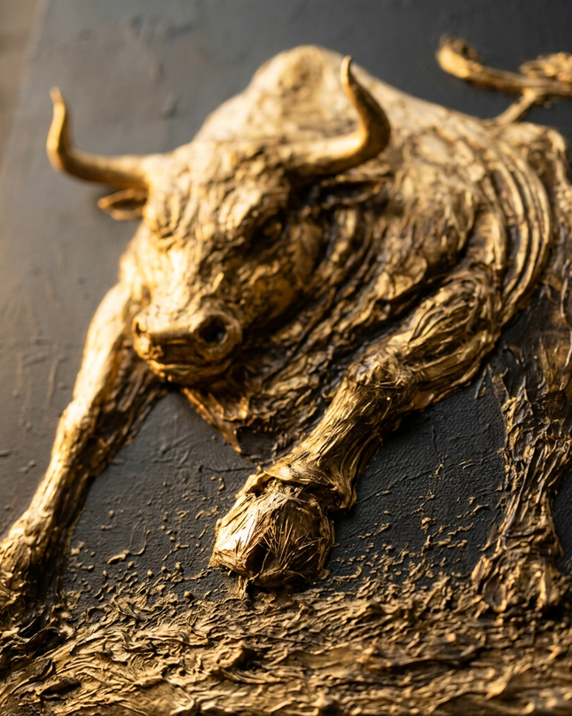 Close-up detail of Wealth Stampede showing textured brushwork and color detail