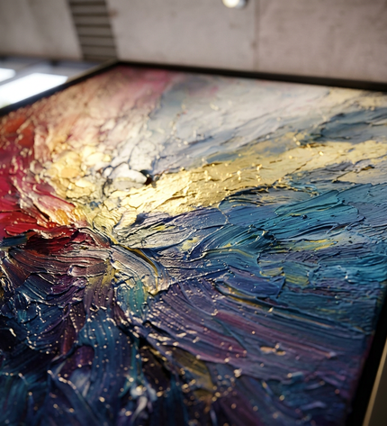 Close-up detail of Luminous Tide showing textured brushwork and color detail