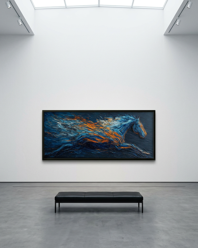 Bluefire Stallion displayed in a contemporary gallery setting