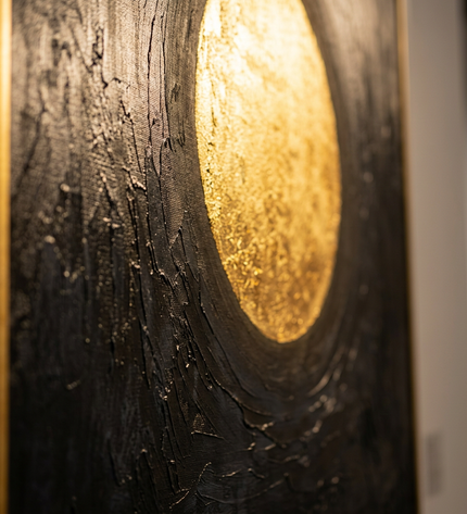 Close-up detail of Sphere of Serenity showing textured brushwork and color detail