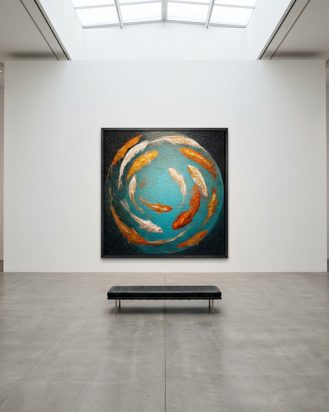 Koi of Prosperity displayed in a contemporary gallery setting