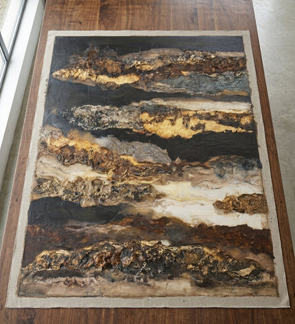 Aurum Strata hand-painted original as unrolled canvas on studio table, shown without frame