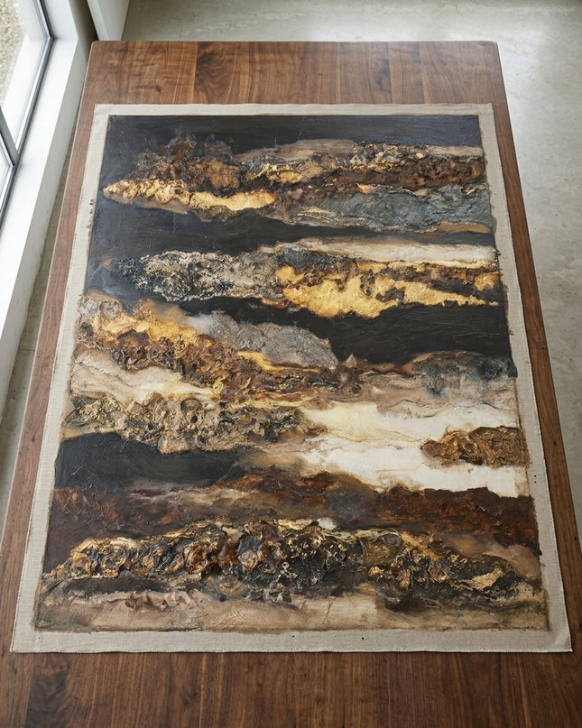 Aurum Strata hand-painted original as unrolled canvas on studio table, shown without frame