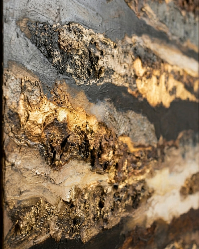 Close-up detail of Aurum Strata showing textured brushstrokes and gold leaf