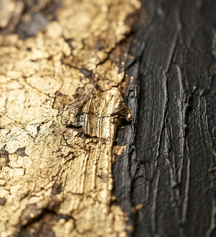 Close-up detail of Aurum Strata showing bronze and gold impasto layers