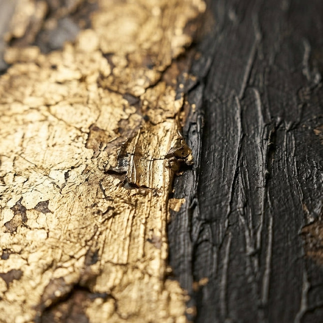 Close-up detail of Aurum Strata showing bronze and gold impasto layers