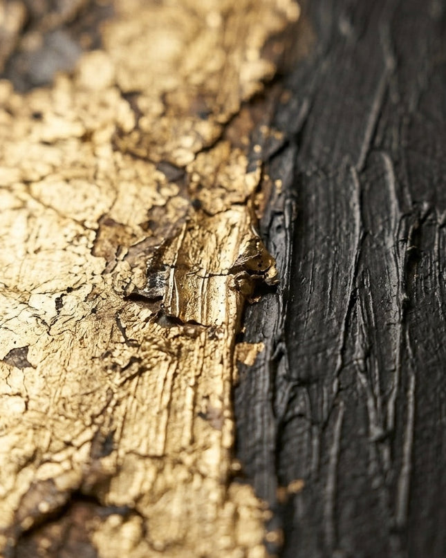 Close-up detail of Aurum Strata showing bronze and gold impasto layers