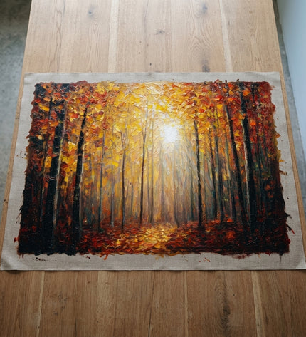 Autumn's Scent hand-painted original as unrolled canvas on studio table, shown without frame
