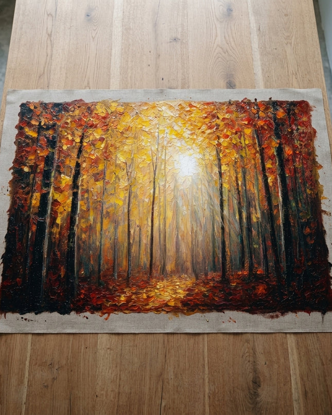 Autumn's Scent hand-painted original as unrolled canvas on studio table, shown without frame