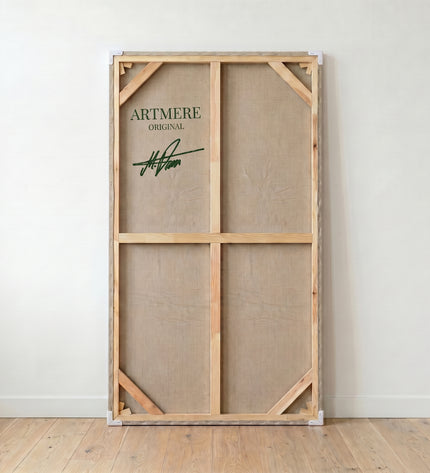 Back side of the canvas showing stretcher bars and craftsmanship