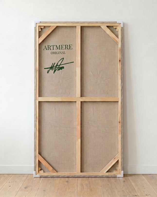 Back side of the canvas showing stretcher bars and craftsmanship