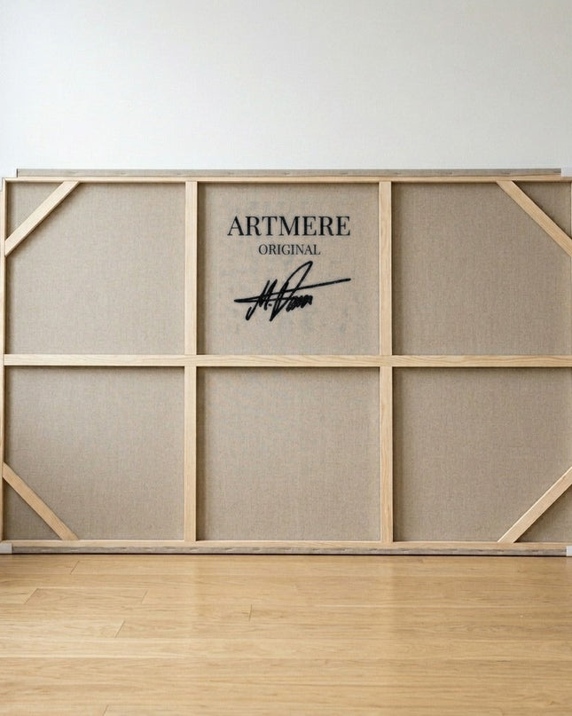 Back side of the canvas showing stretcher bars and craftsmanship