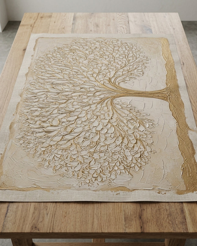 Blooming Growth hand-painted original as unrolled canvas on studio table, shown without frame