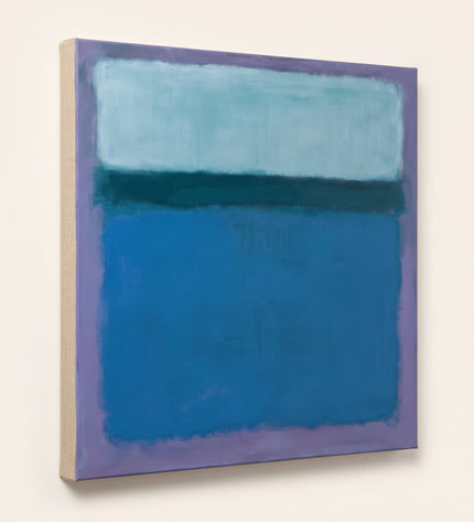 Blue Continuum — unframed stretched canvas with natural linen sides; digital artwork visualization