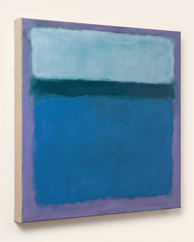 Blue Continuum — unframed stretched canvas with natural linen sides; digital artwork visualization