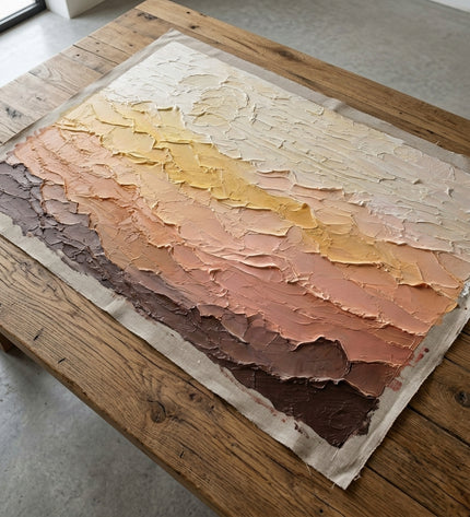 Canyon Light hand-painted original as unrolled canvas on studio table, shown without frame
