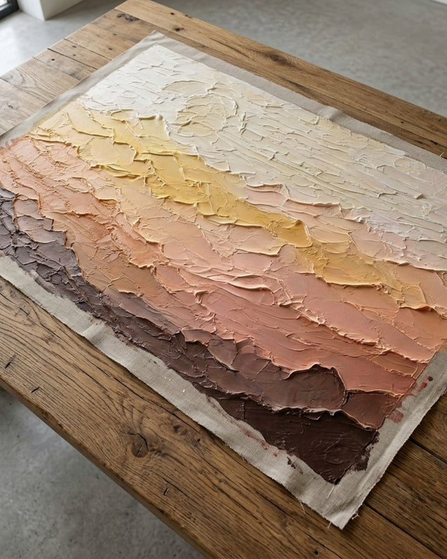 Canyon Light hand-painted original as unrolled canvas on studio table, shown without frame