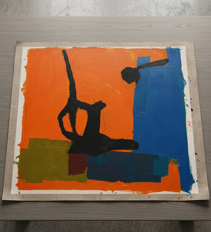 Catalyst hand-painted original as unrolled canvas on studio table, shown without frame