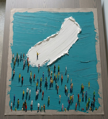 Center Stage hand-painted original as unrolled canvas on studio table, shown without frame