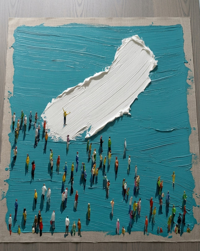 Center Stage hand-painted original as unrolled canvas on studio table, shown without frame